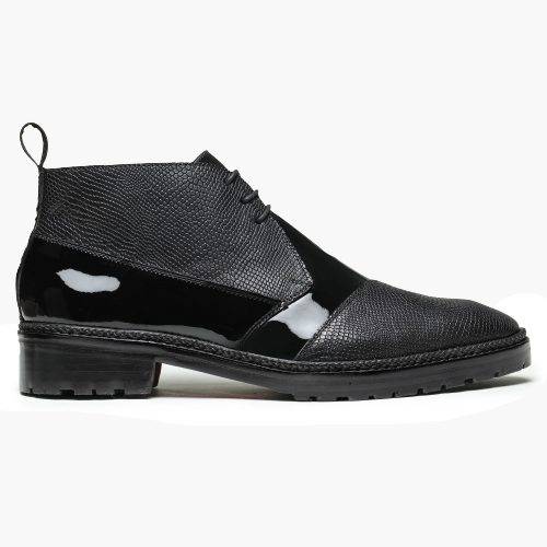 Cloewood Men's Classic Leather Chukka Boots - Patent Black