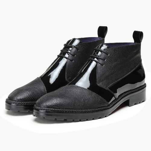 Cloewood Men's Classic Leather Chukka Boots - Patent Black