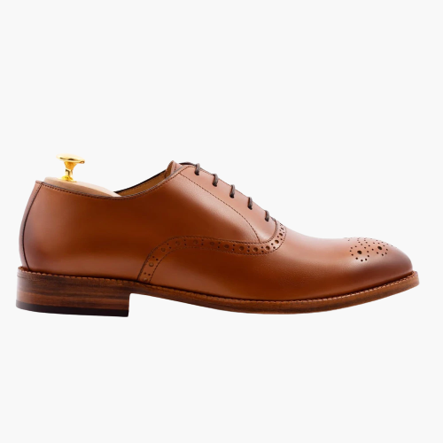 Cloewood Men's Medallion Toe Leather Oxford Shoes - Tan