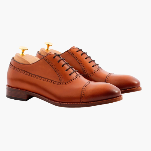 Cloewood Men's Full Grain Brogue Captoe Oxford Shoes - Tan