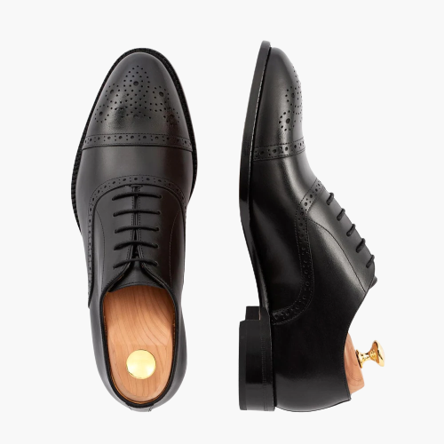Cloewood Men's Full Grain Medallion Toe Oxford Shoes - Black