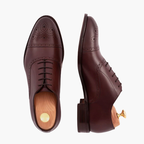 Cloewood Men's Full Grain Medallion Toe Oxford Shoes - Bordeaux