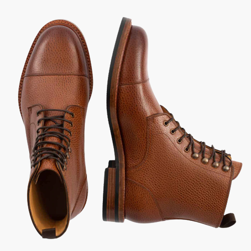 Cloewood Men's Pebbled Leather Tan Captoe Ankle Boots