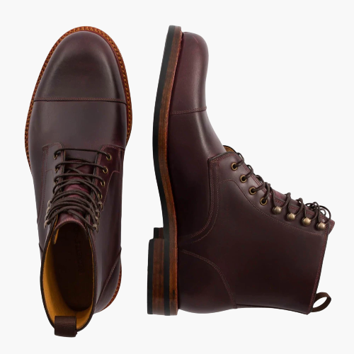 Cloewood Men's Pull-Up Leather Merlot Captoe Ankle Boots