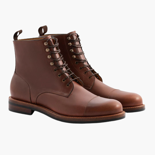 Cloewood Men's Pull-Up Leather Oak Captoe Ankle Boots