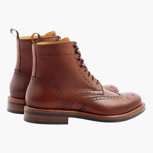 Cloewood Men's Leather Lace-Up Brogue Boots - Oak