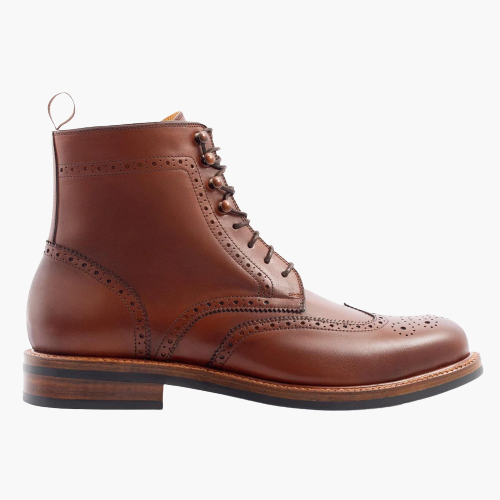 Cloewood Men's Leather Lace-Up Brogue Boots - Oak