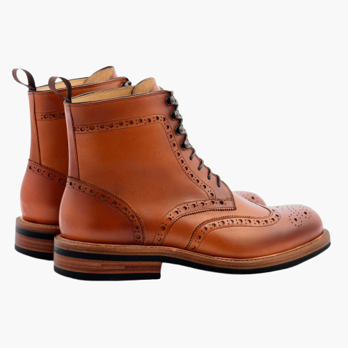 Cloewood Men's Leather Lace-Up Brogue Boots - Tan