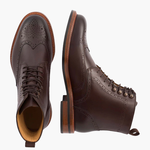 Cloewood Men's Leather Lace-Up Brogue Boots - Brown