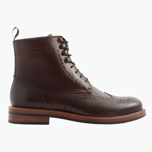 Cloewood Men's Leather Lace-Up Brogue Boots - Brown