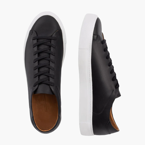 Cloewood Men's Full-Grain Leather Sneaker - Black  & White
