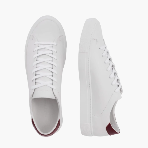 Cloewood Men's Full-Grain Leather Sneaker - White & Bordeaux