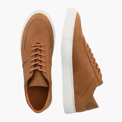 Cloewood Men's Pull-Up Leather Low-Top Sneaker - Walnut & White