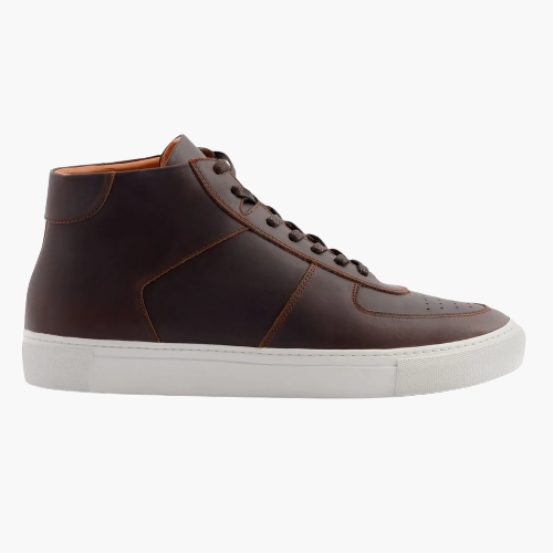 Cloewood Men's Pull-Up Leather High-Top Sneaker - Brown & White