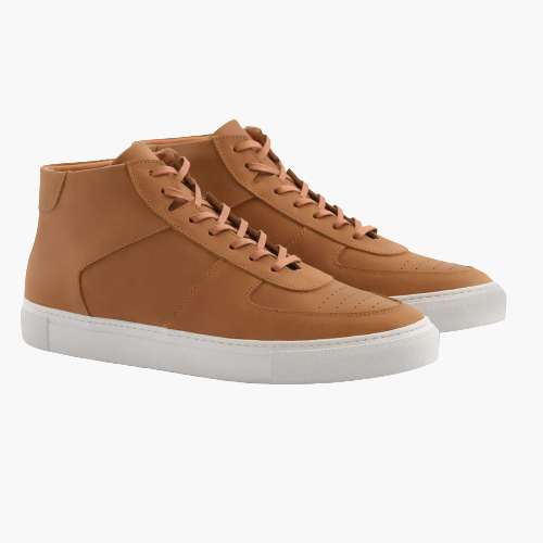 Cloewood Men's Pull-Up Leather High-Top Sneaker - Walnut & White