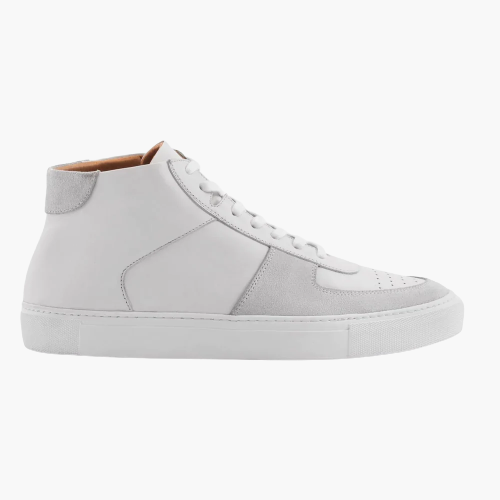 Cloewood Men's Full-Grain Leather & Suede High-Top Sneaker - White & Grey