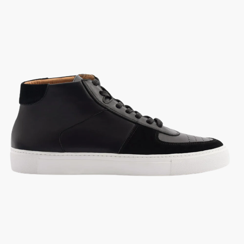 Cloewood Men's Full-Grain Leather & Suede High-Top Sneaker - Black & White