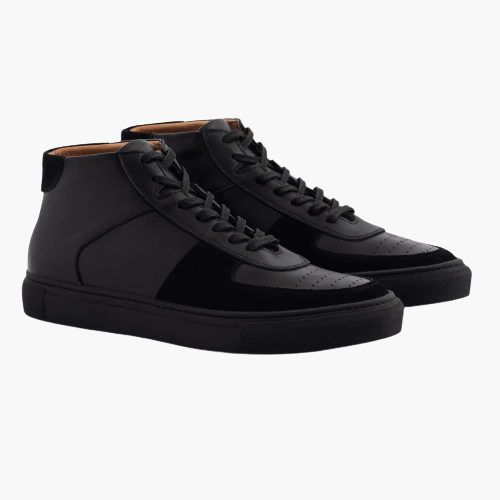 Cloewood Men's Full-Grain Leather & Suede High-Top Sneaker - Black
