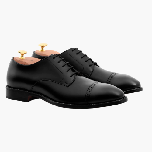 Cloewood Men's Giant Feet Full-Grain Leather Brogue Cap-Toe Derby Shoes - Black