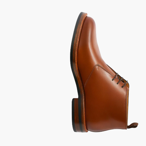 Cloewood Men's Handmade Full-Grain Leather Plain Wide Toe Chukka Boots - Tan