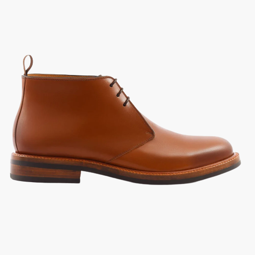 Cloewood Men's Handmade Full-Grain Leather Plain Wide Toe Chukka Boots - Tan