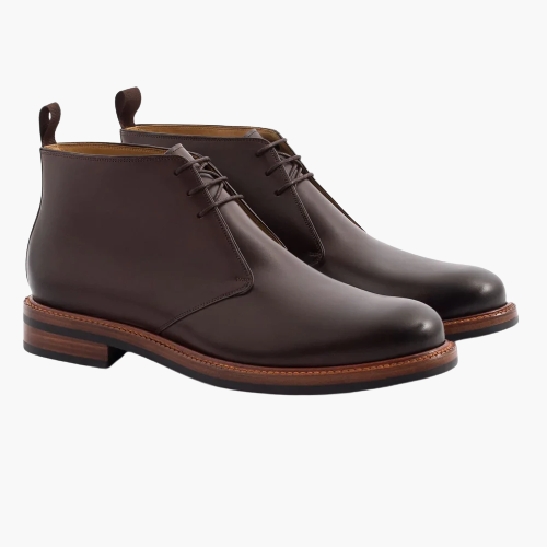 Cloewood Men's Handmade Full-Grain Leather Plain Toe Chukka Boots - Brown