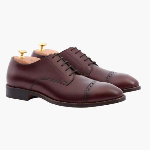 Cloewood Men's Giant Feet Full-Grain Leather Brogue Cap-Toe Derby Shoes - Burgundy