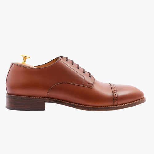 Cloewood Men's Giant Feet Full-Grain Leather Brogue Cap-Toe Derby Shoes - Tan Brown