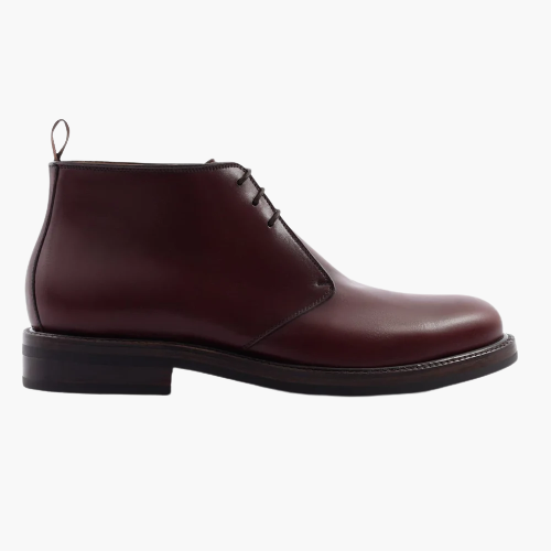 Cloewood Men's Handmade Full-Grain Leather Plain Wide Toe Chukka Boots - Burgundy